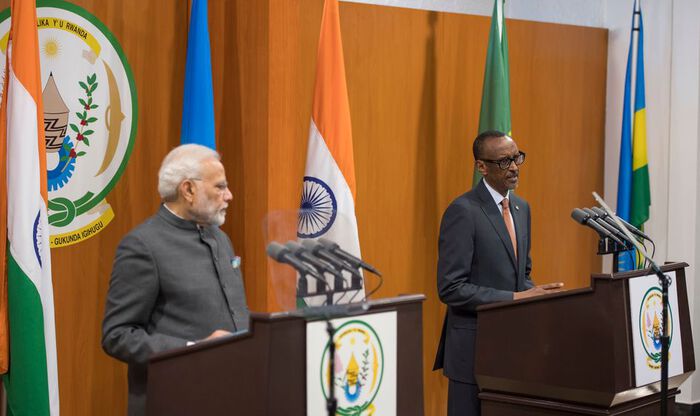 Modi, Kagame, India, Africa, flags, speeches
