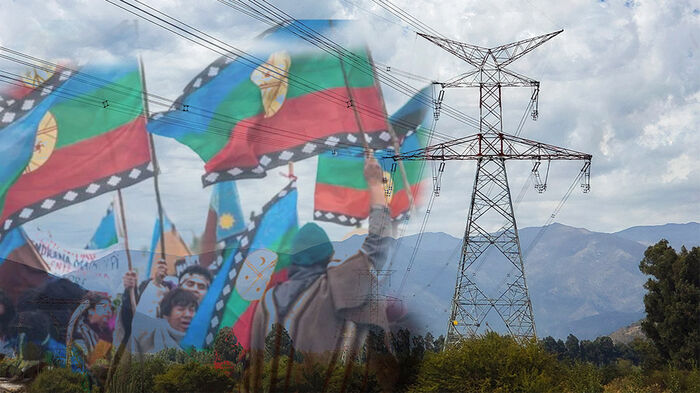 power pylon and indigenous protesters. 